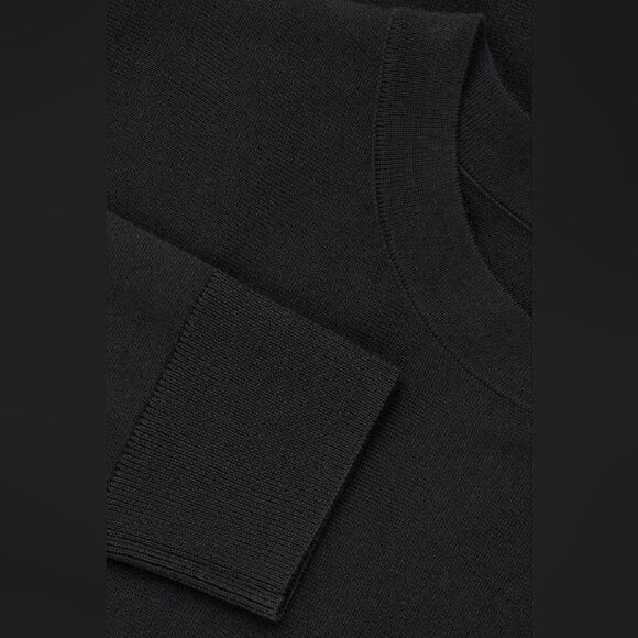 COS Minimalist A-Line Black 💯 Merino-Wool Knit Dress M Long Sleeves - Picture 2 of 15
